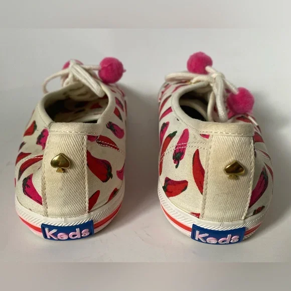 Keds x Kate Spade Chili Pepper Sneakers Size US 6 Spring Summer Pink Pompom - Picture 6 of 9